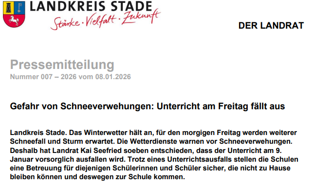 Pressemitteilung des Landrats vom 08.01.2026